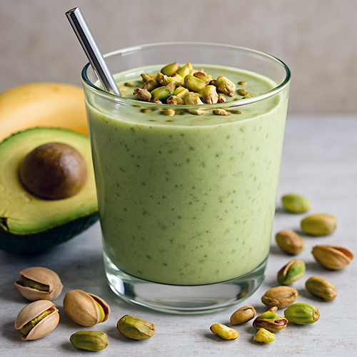Batido de plátano, aguacate y pistachos en Mambo