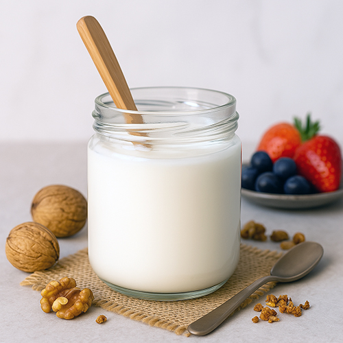 Yogur natural casero cremoso en tarro de cristal
