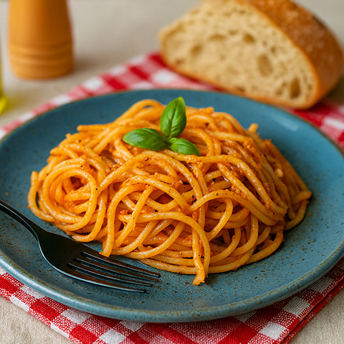 Pasta con pesto rojo en Mambo