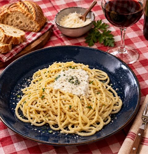 Espaguetis con Salsa de Queso Azul en Mambo