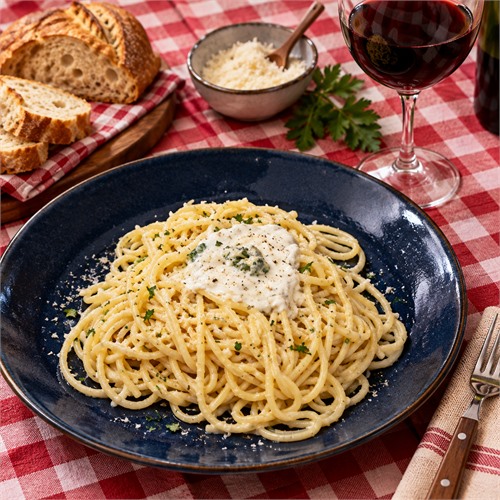 Espaguetis con Salsa de Queso Azul en Mambo